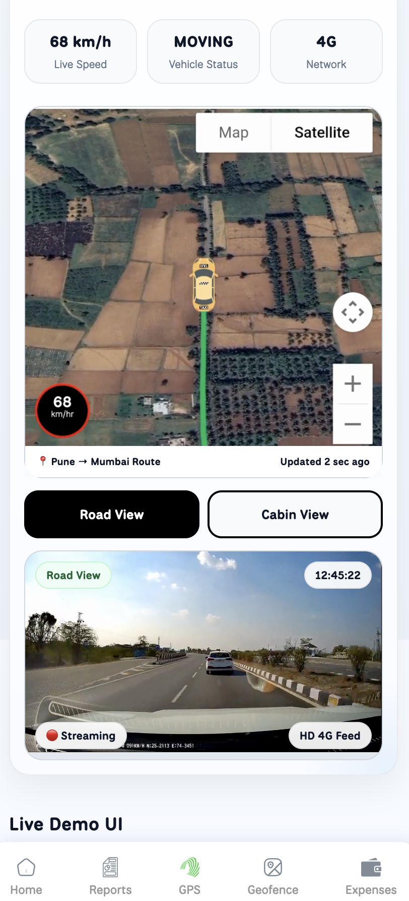 Dashcam app UI preview