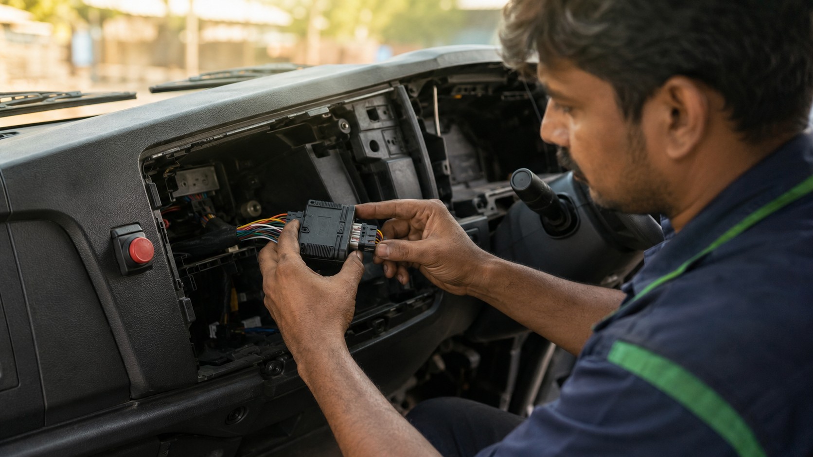 AIS 140 device installation in commercial truck for AIS 140 dealer program