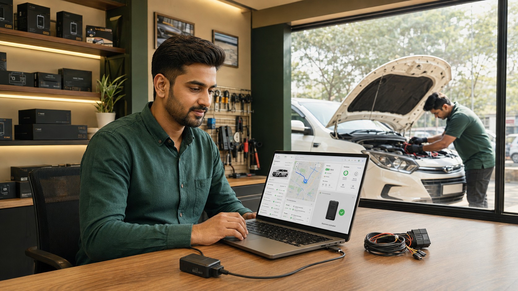 Navionyx GPS dealer activating a vehicle tracker for a customer