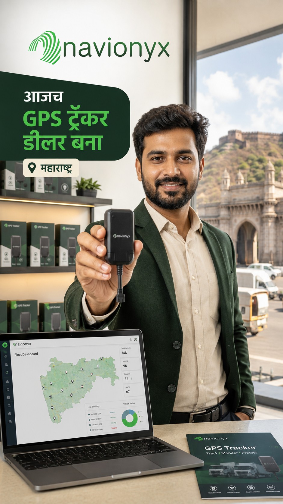 Maharashtra gps tracker dealer hero image with Navionyx partner visual
