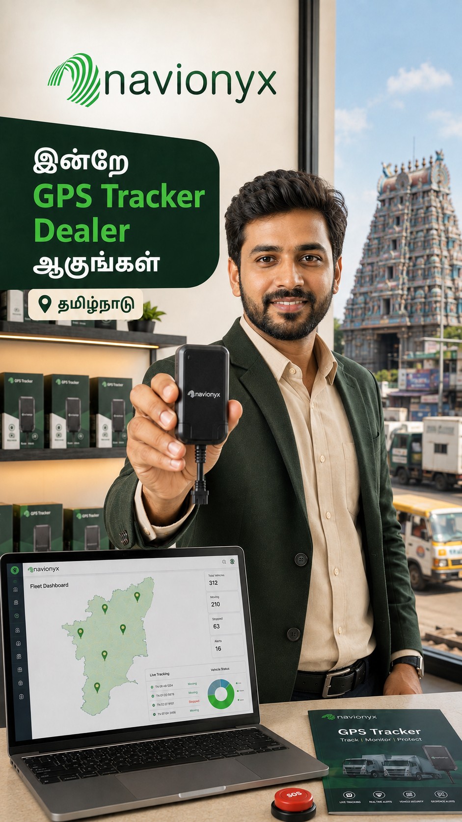 Tamil Nadu gps tracker dealer hero image with Navionyx partner visual