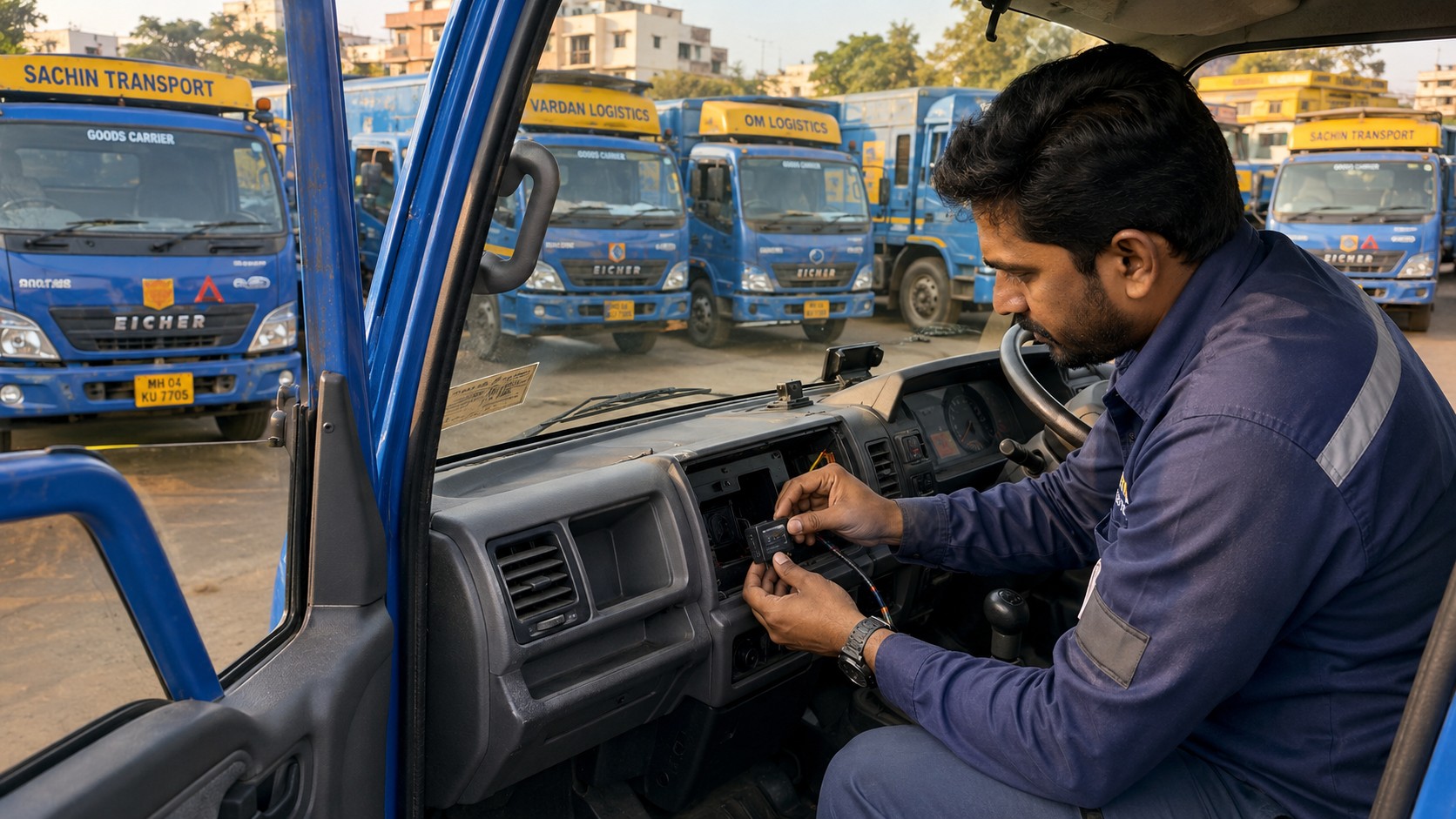 Maharashtra vehicle tracking fleet installation at a truck yard