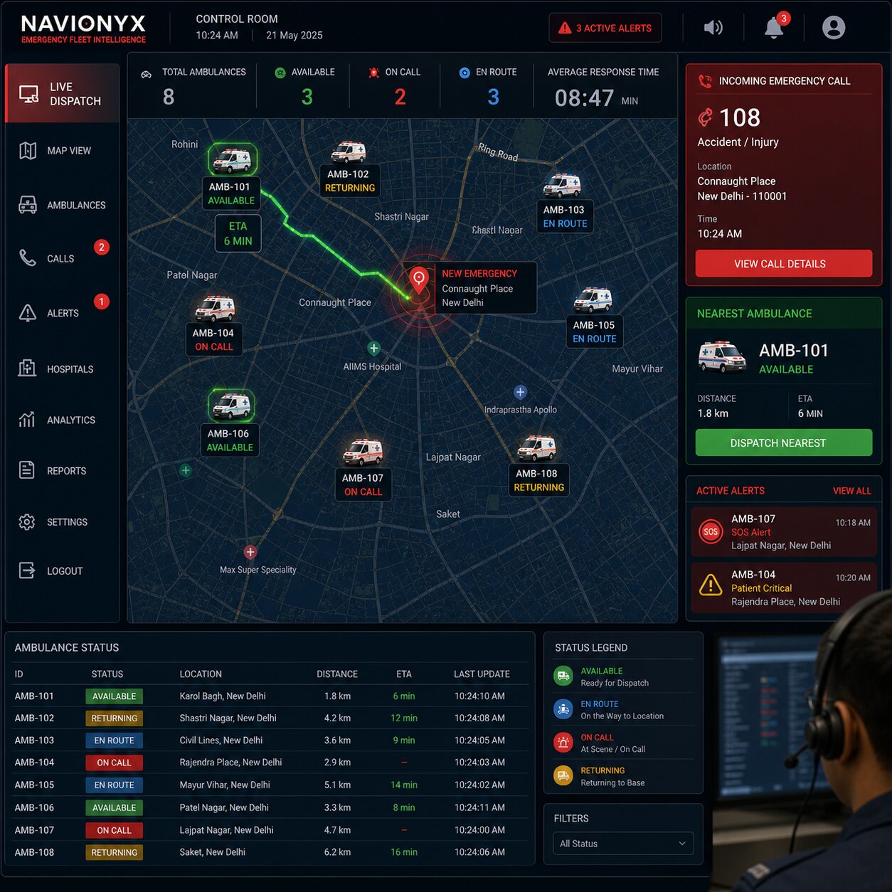 Ambulance Dispatch Alert Interface