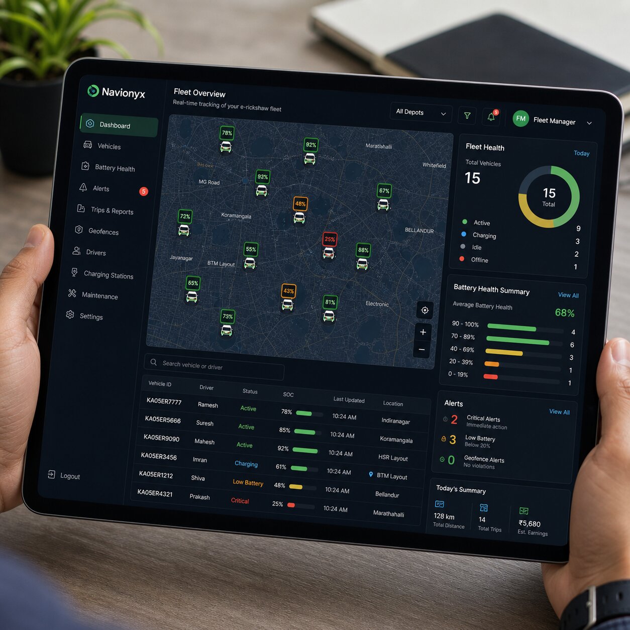 E-Rickshaw Fleet Tablet Dashboard