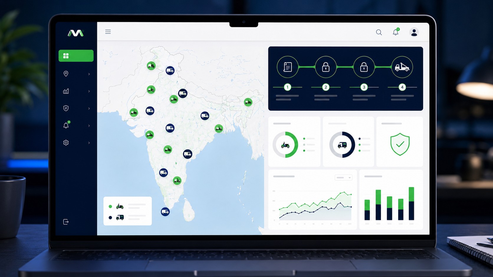 NBFC fleet recovery dashboard and financed vehicle tracking workflow for EV loan asset recovery