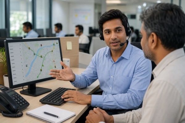 Support team assisting VLTD customers with phone and WhatsApp help.