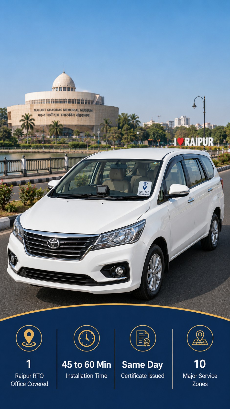 AIS-140 VLTD installation visual for Raipur taxis and commercial vehicles