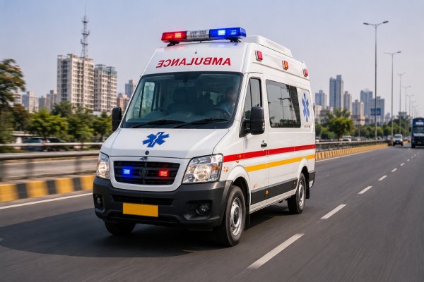 Emergency ambulance fleet vehicle eligible for VLTD tracking and safety compliance.
