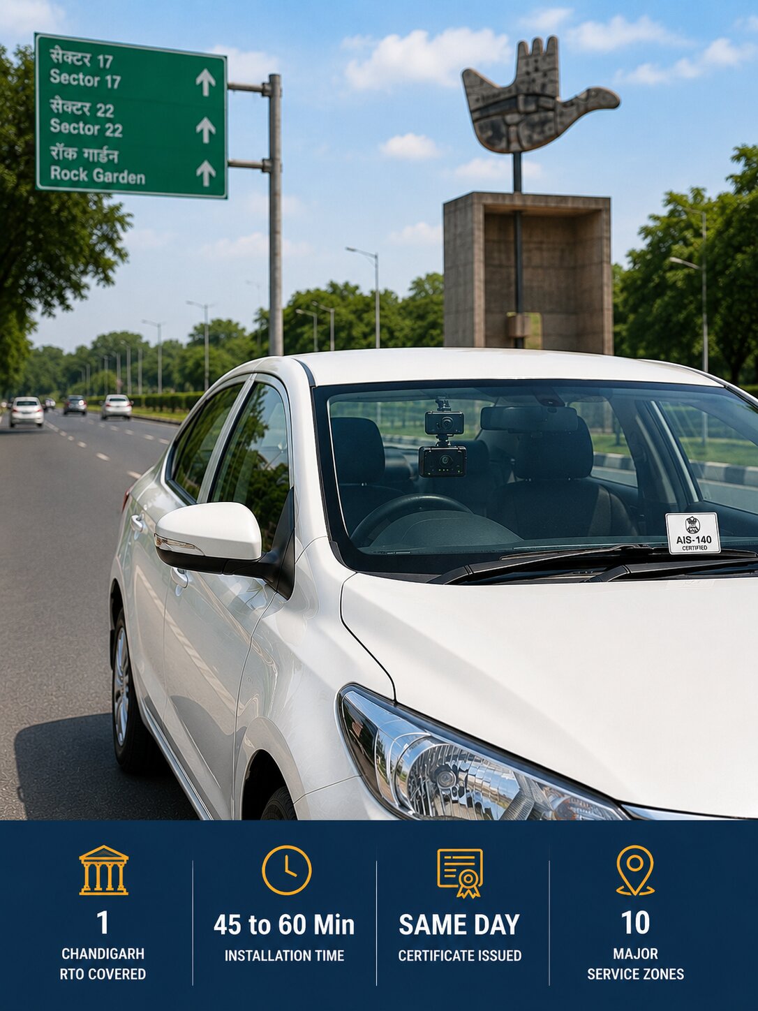 AIS-140 VLTD installation visual for Chandigarh taxis and commercial vehicles