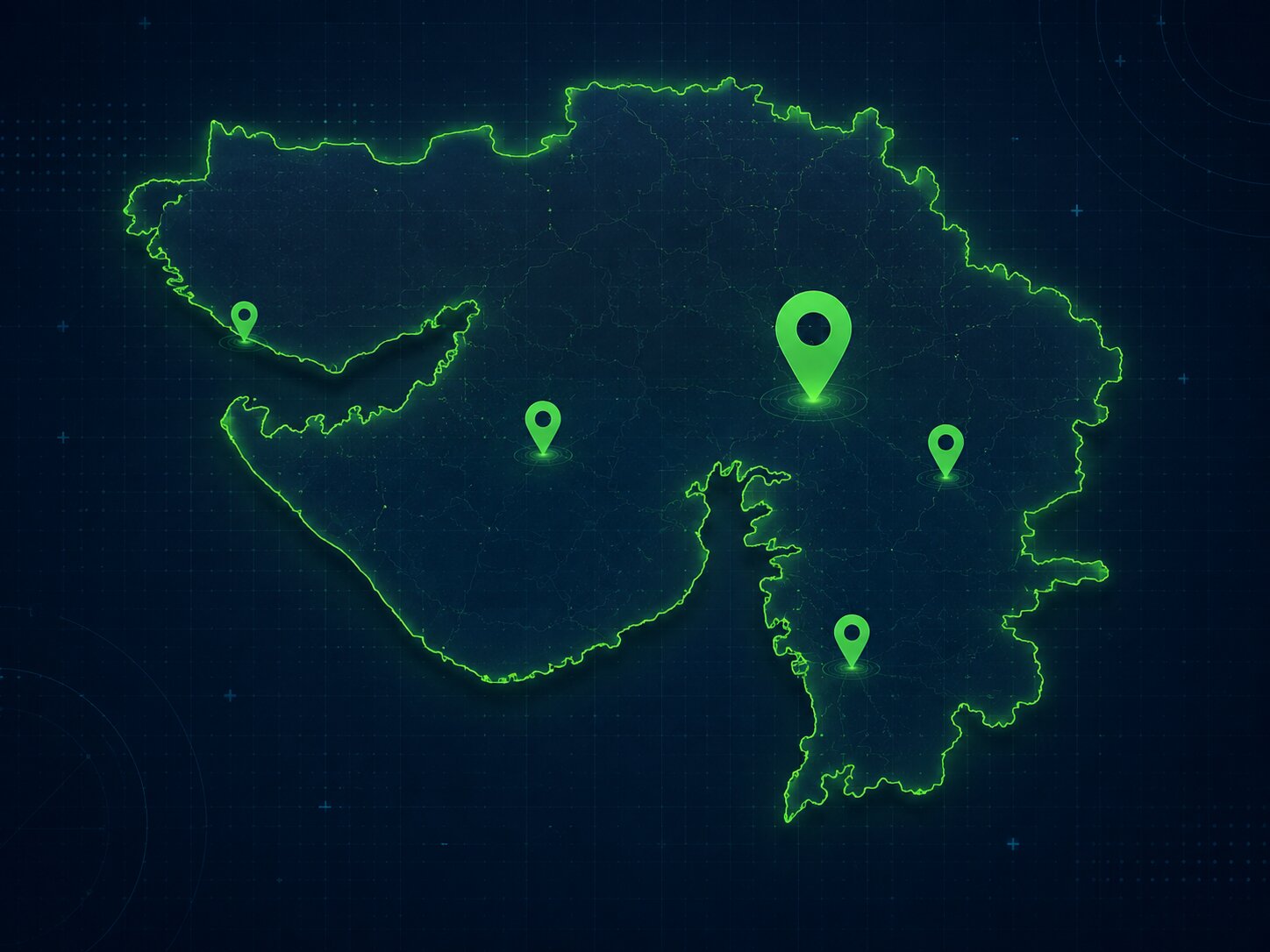 Main Gujarat cities and port corridor coverage for VLTD installation