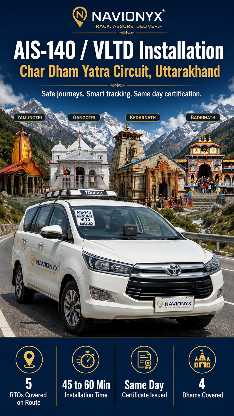 AIS-140 VLTD installation for Char Dham Yatra circuit vehicles in Uttarakhand