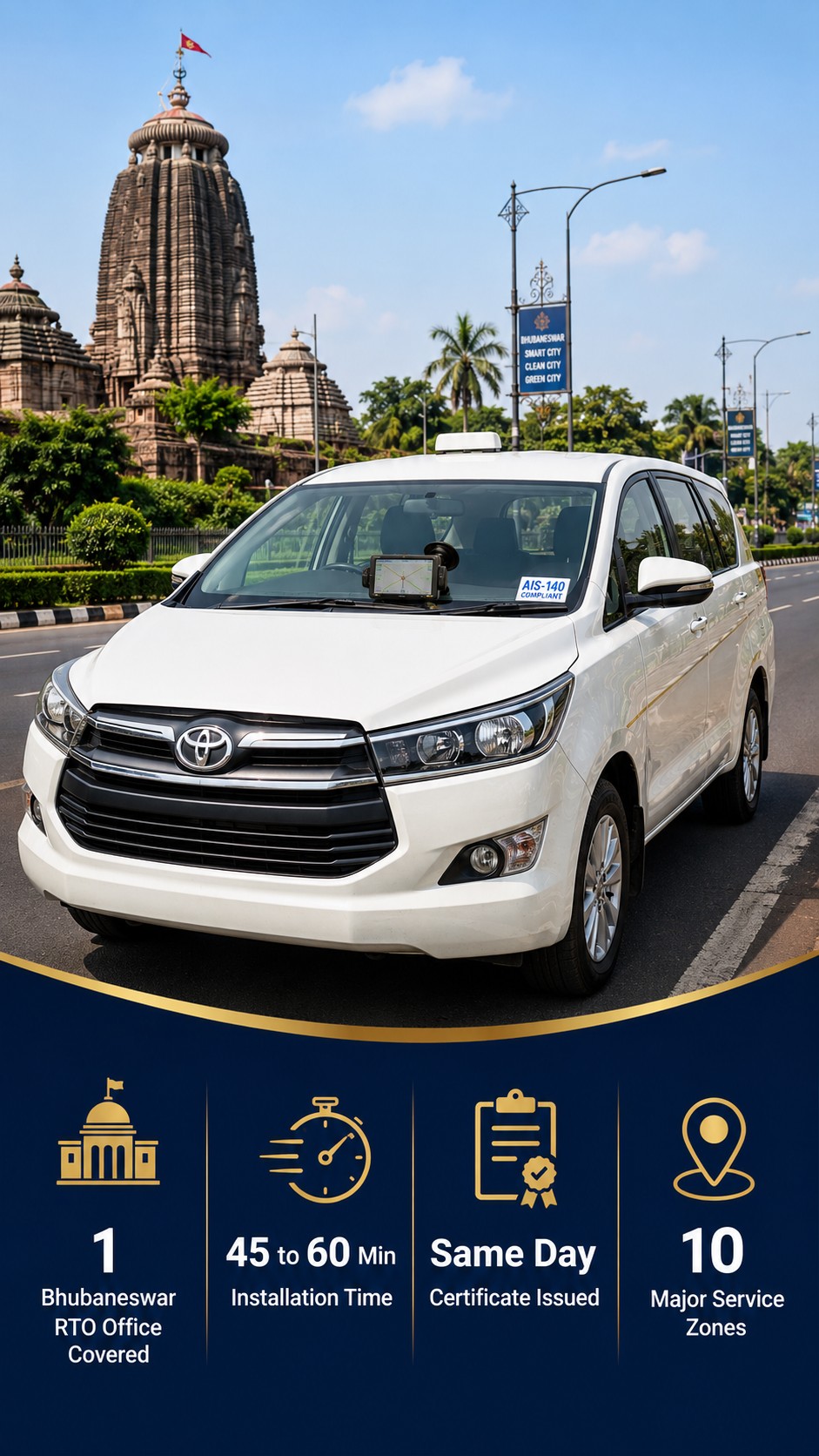 AIS-140 VLTD installation visual for Bhubaneswar taxis and tourist cabs