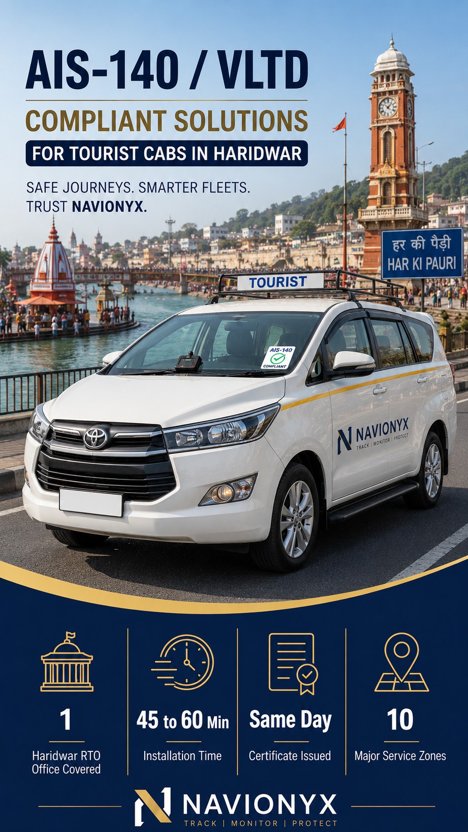 AIS-140 VLTD installation visual for Haridwar taxi operators, yatra fleets, and Roorkee commercial vehicles