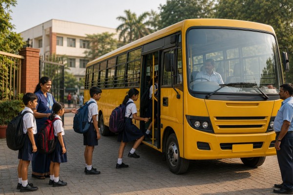 School transport bus category covered under mandatory VLTD installation rules in India.