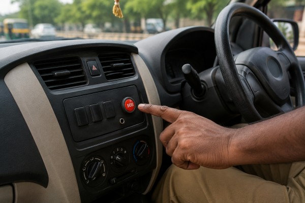 SOS panic button mounted inside a commercial vehicle.
