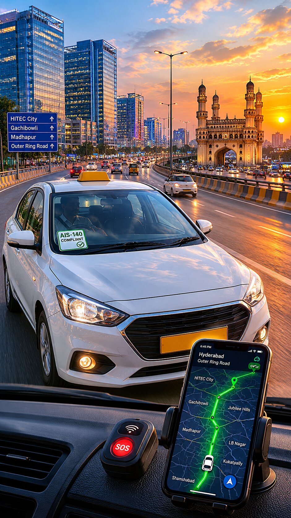 Telangana commercial vehicle with AIS-140 ready GPS installation and live tracking visual