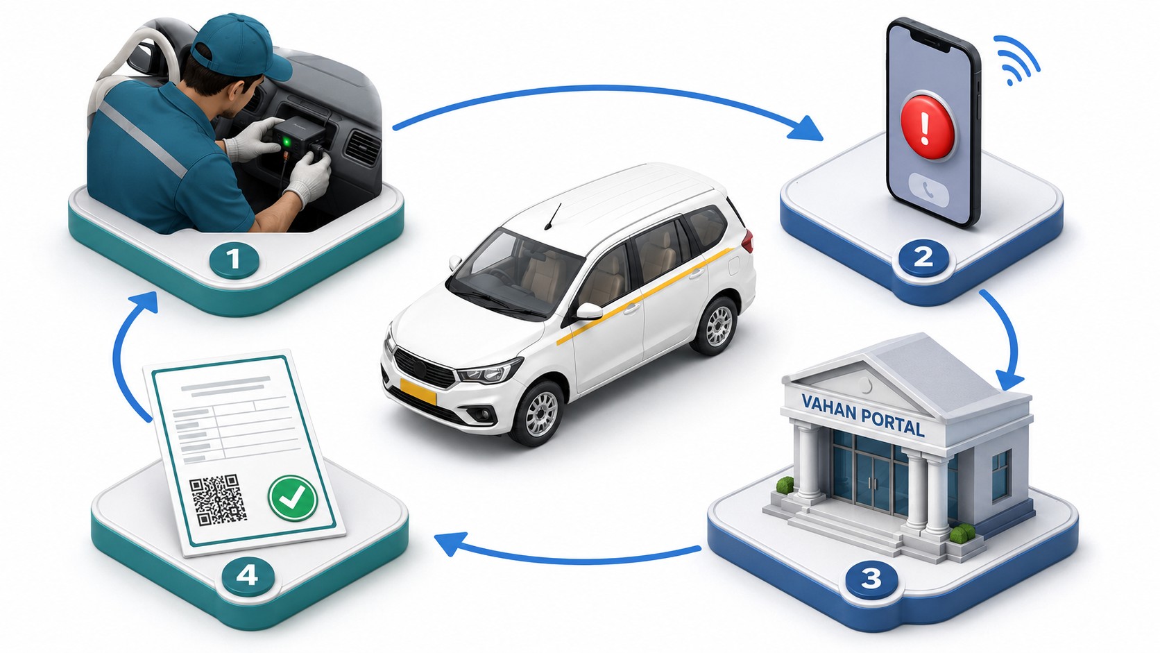 VLTD fitment certificate certification workflow in India for AIS 140 VLTD compliance