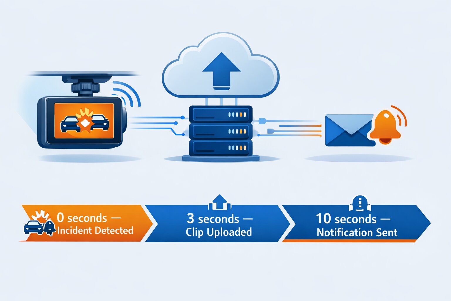 Instant incident response powered by smart dashcam technology — detect, upload, and notify within seconds.