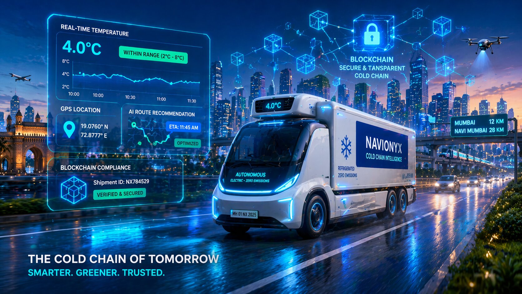 AI powered cold chain logistics with autonomous refrigerated truck and smart monitoring