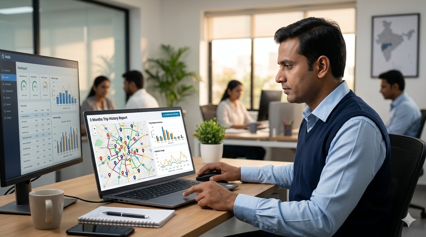 Fleet manager reviewing 3 month downloadable trip history