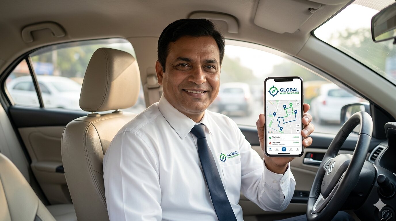 Indian cab driver using branded fleet tracking app