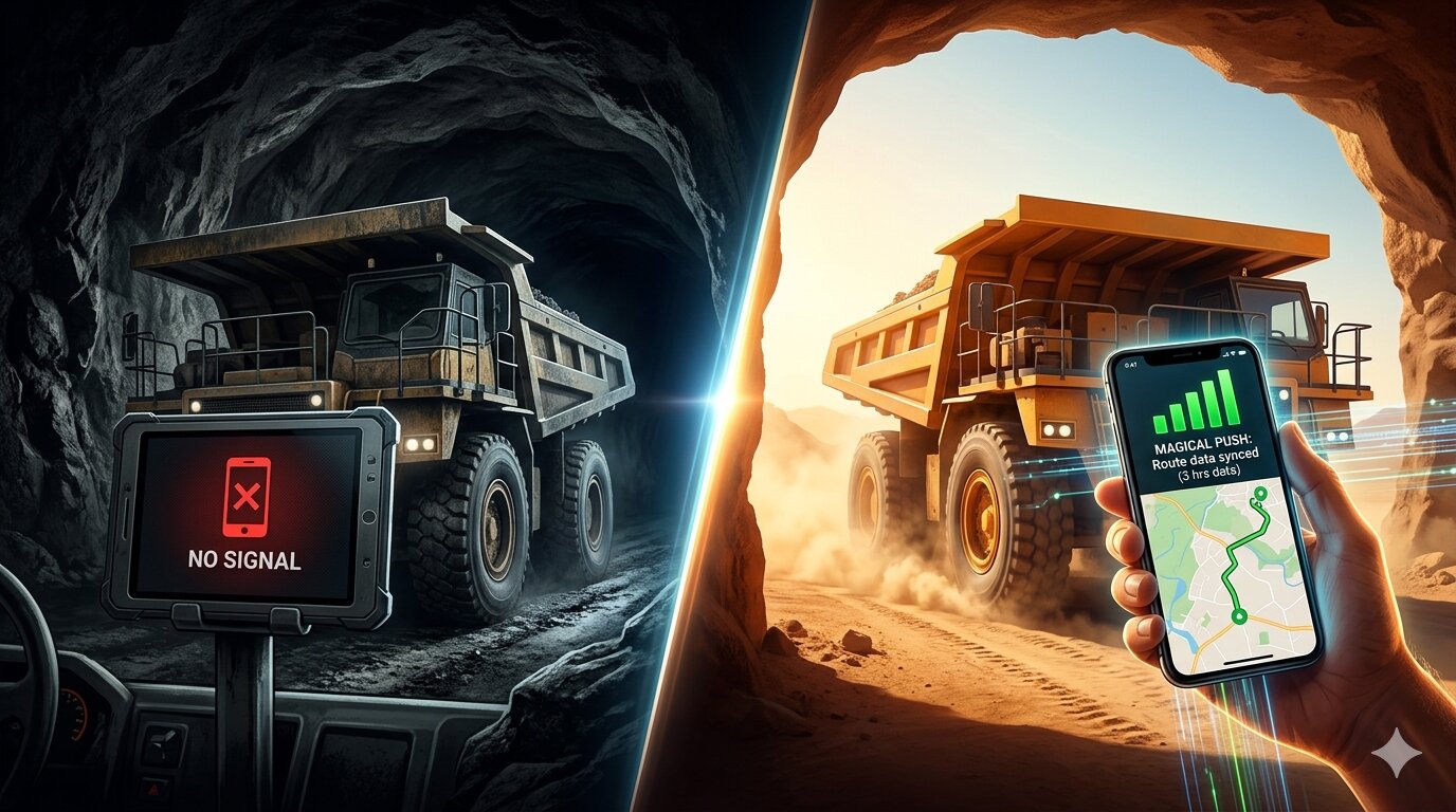 Mining truck GPS data sync with Magical Push feature