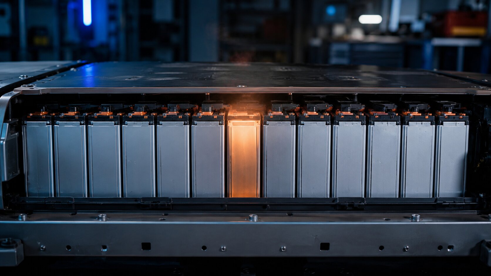 EV battery cell monitoring showing one degraded cell in a 16-cell battery pack