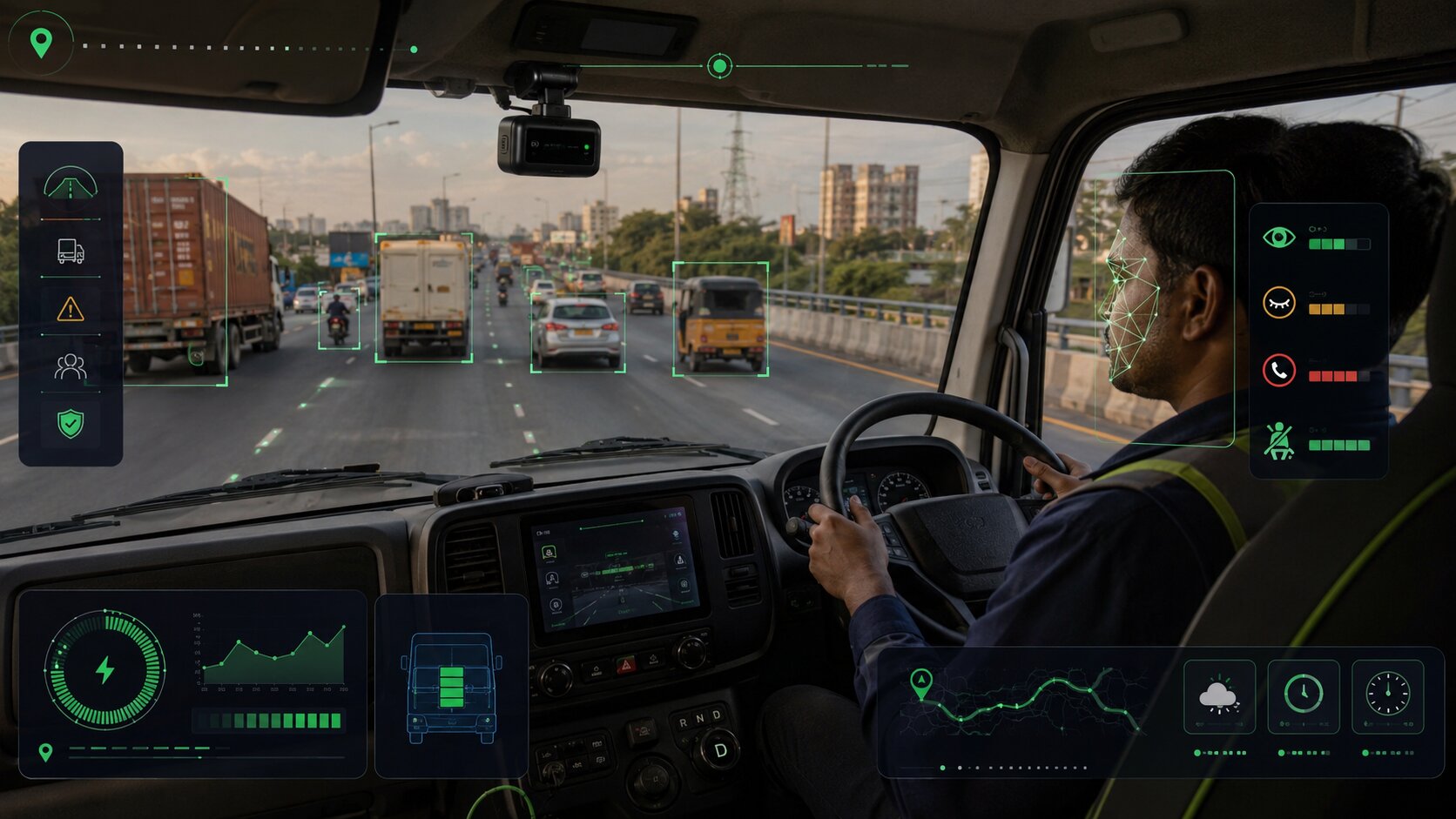 AI dashcam safety monitoring for electric commercial vehicles India fleet compliance