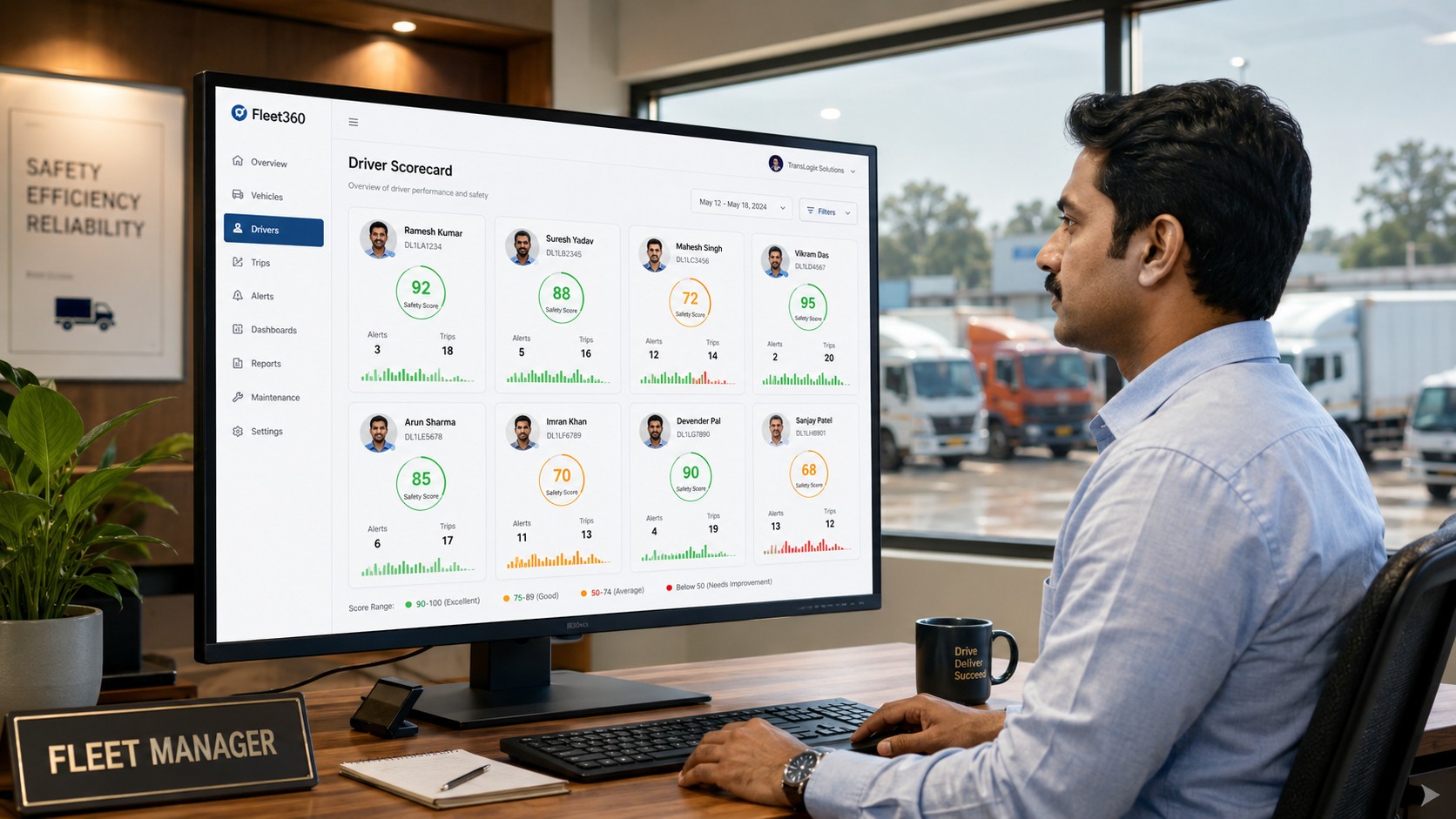 Driver Safety Scorecard Review in Fleet Operations Office