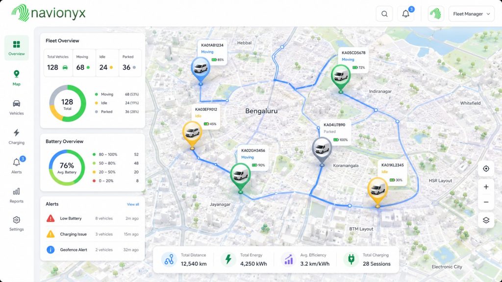 EV Fleet Live Tracking Map Dashboard
