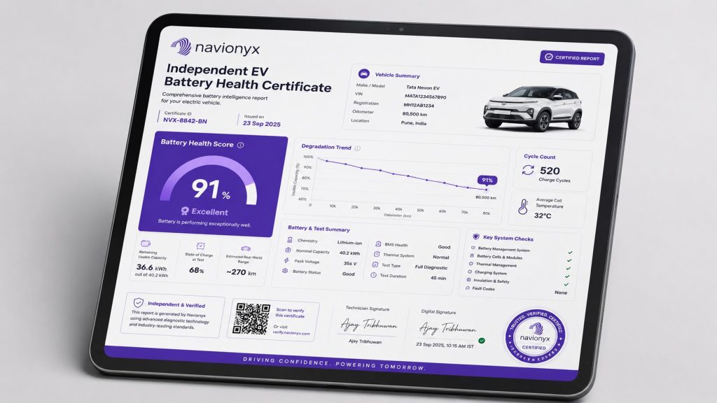 Navionyx EV Battery Health Certificate