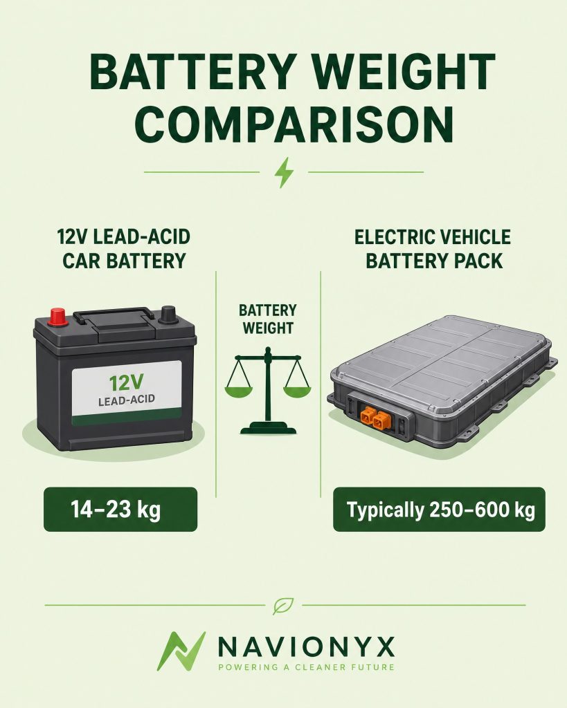 Battery Weight Comparison: 12V Car Battery vs EV Battery Pack
