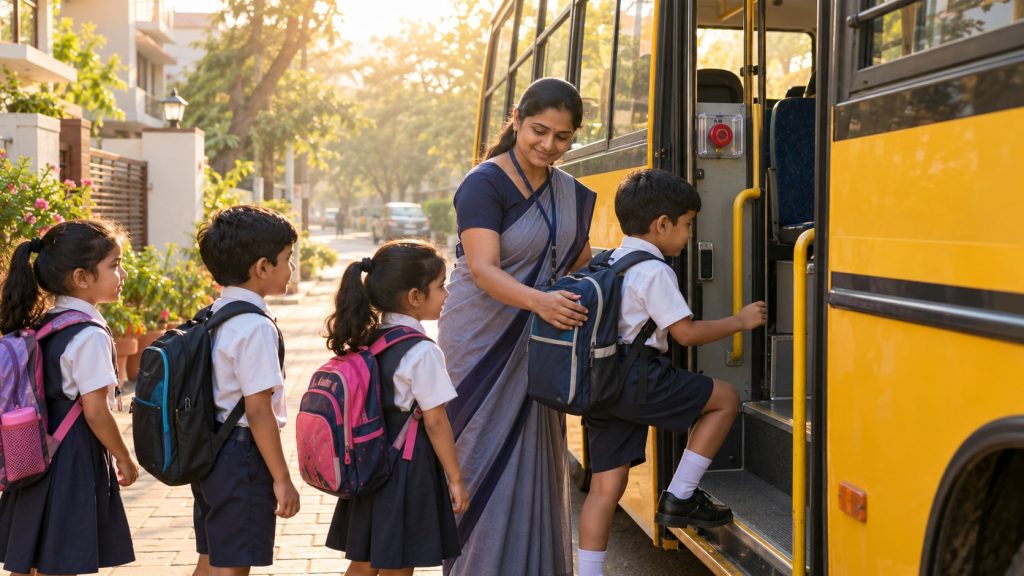 School Bus Panic Button Morning Safety Scene