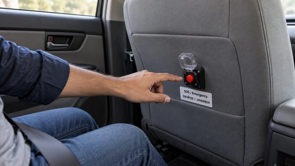 Taxi SOS Panic Button with Protective Cover and Bilingual Label
